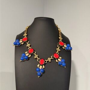 J. Crew Gold Necklace with Red and Blue Accents